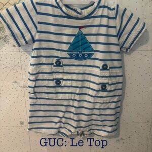 Le Top Nautical Blue and White Baby Romper 6m